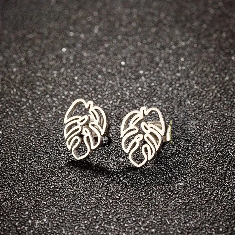 Silver Palm Leaf Stud Earrings