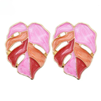 Pink Palm Leaf Stud Earrings
