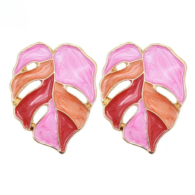 Pink Palm Leaf Stud Earrings