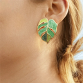 Green Palm Leaf Stud Earrings