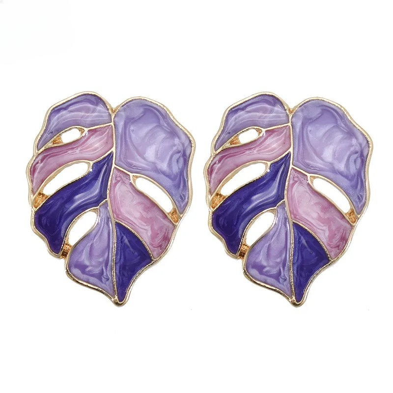 Purple Palm Leaf Stud Earrings