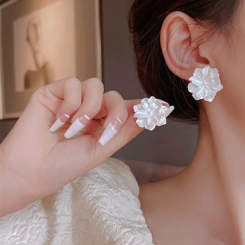 White Flower Stud Earrings