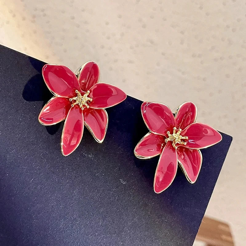 Red Flower Stud Earrings