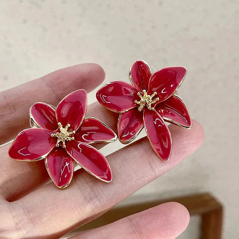 Red Flower Stud Earrings