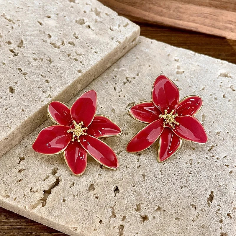 Red Flower Stud Earrings