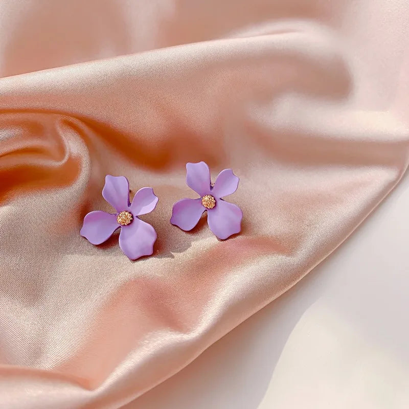 Four Petal Flower Stud Earrings purple