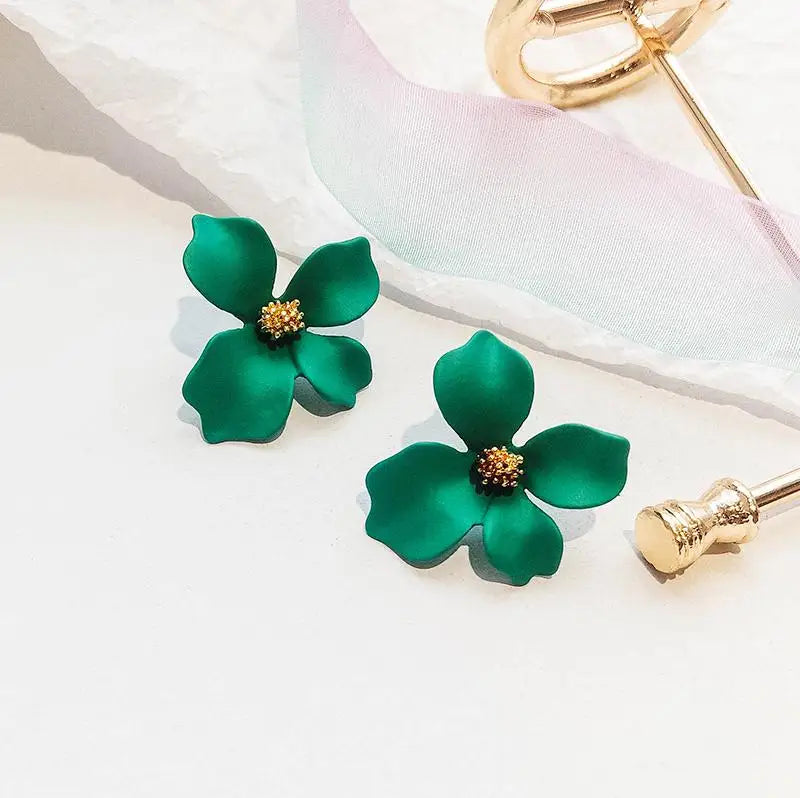 Four Petal Flower Stud Earrings green