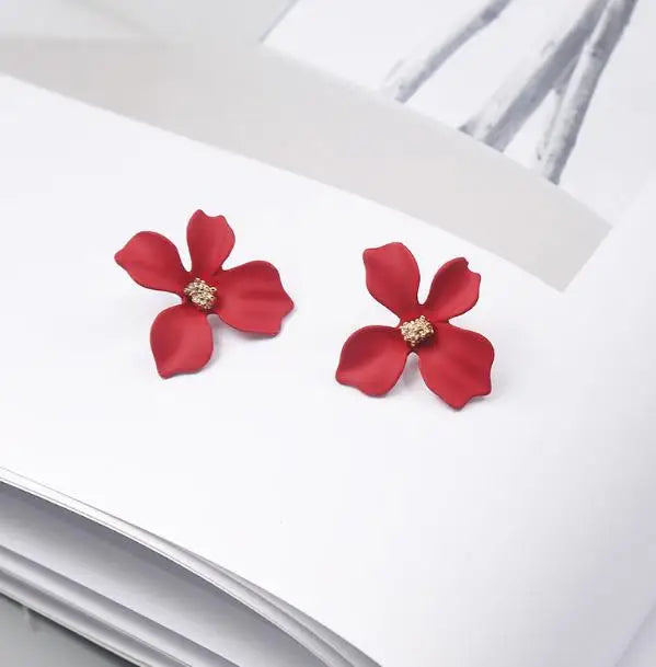 Four Petal Flower Stud Earrings red