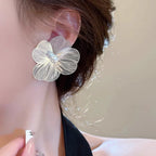 Stud Earrings Flower Wide White Petals