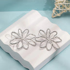 Asymmetric Flower Stud Earrings silver