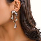 Asymmetric Water Drop Stud Earrings silver