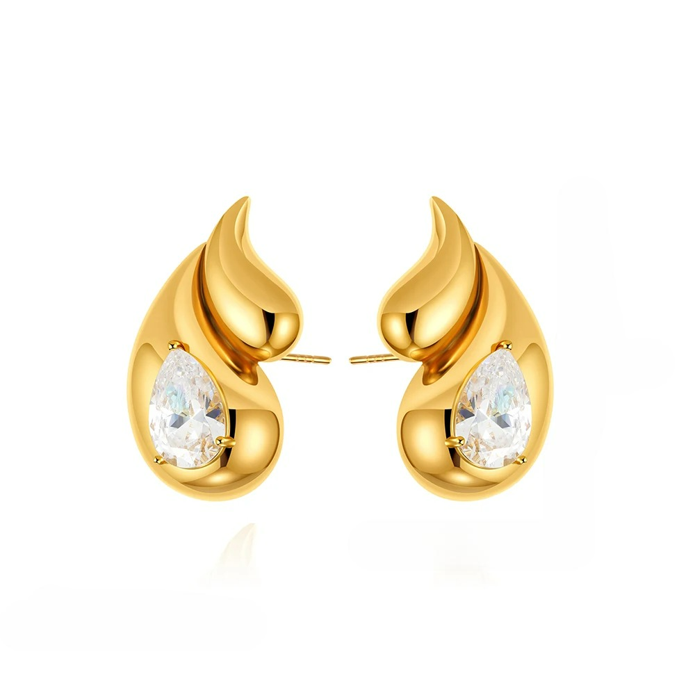 Stud Earrings Water Drop and Rhinestones