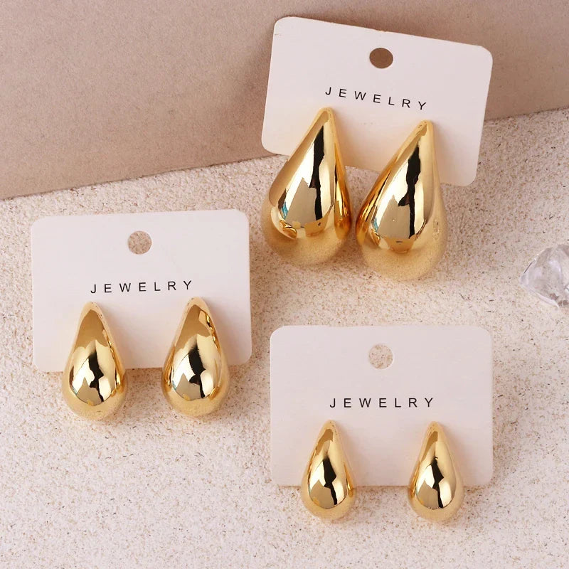 Gold Water Drop Stud Earrings