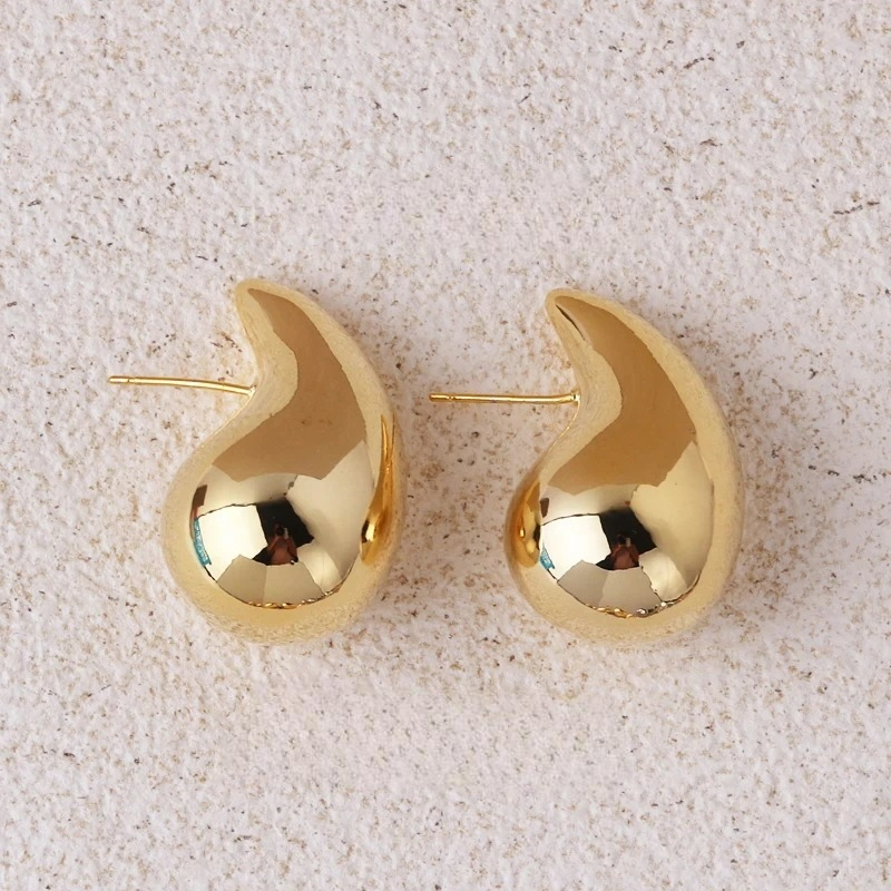 Gold Water Drop Stud Earrings