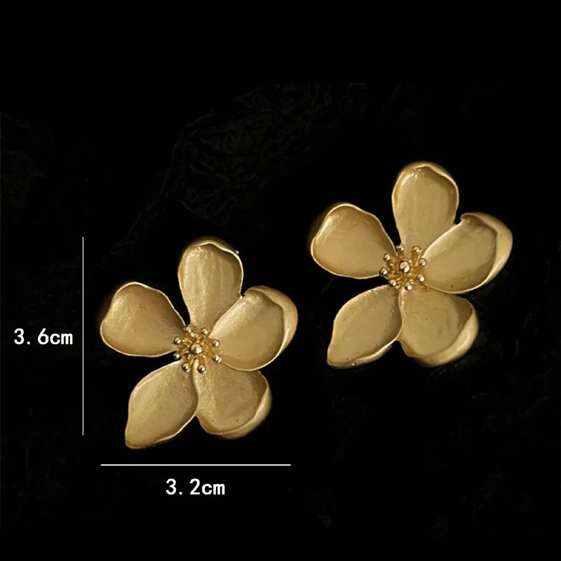 Large Golden Flower Stud Earrings