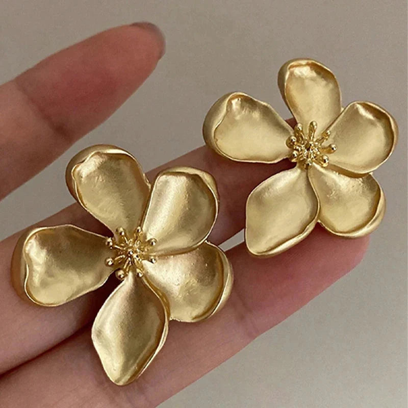 Large Golden Flower Stud Earrings