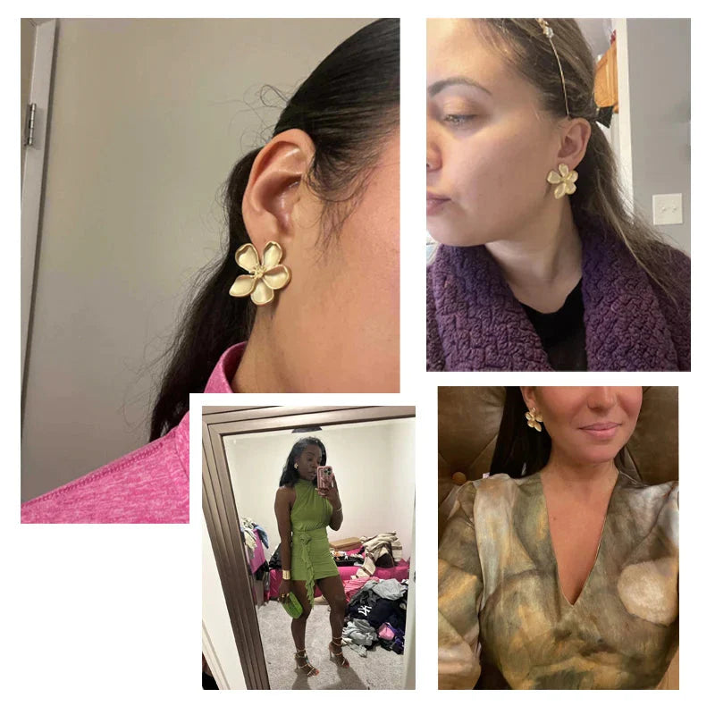 Large Golden Flower Stud Earrings