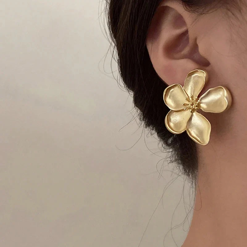 Large Golden Flower Stud Earrings