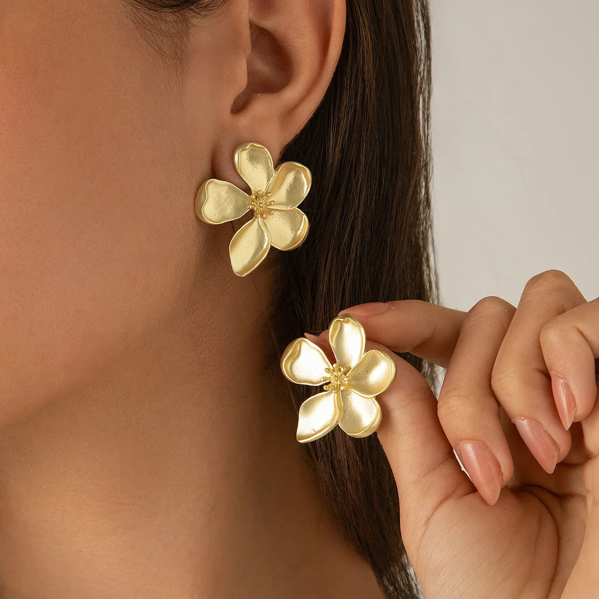 Large Golden Flower Stud Earrings