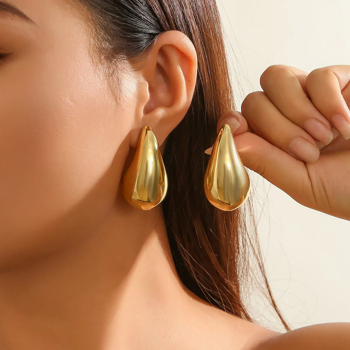 Large Water Drop Stud Earrings gold
