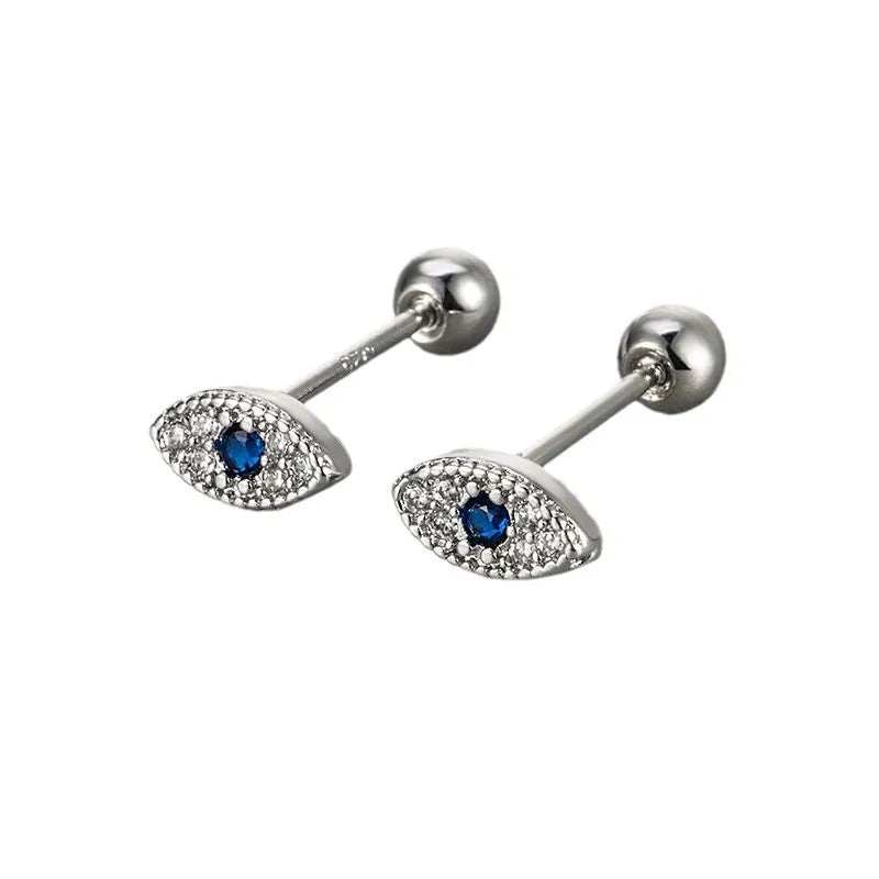 Stud Earrings Against the Evil Eye with Silver Rhinestones