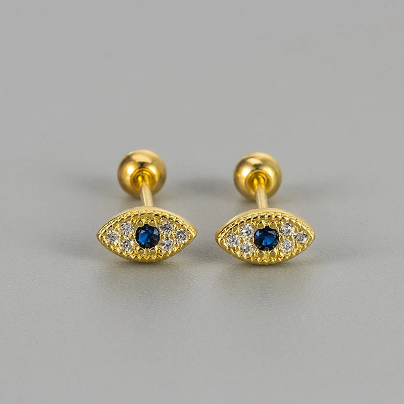 Stud Earrings Against the Evil Eye with Gold Rhinestones