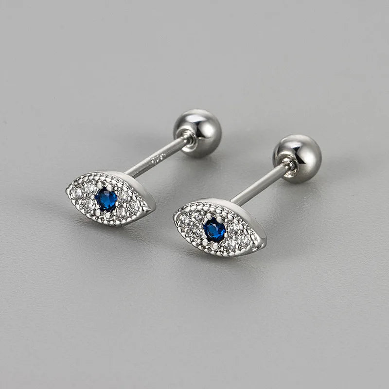 Stud Earrings Against the Evil Eye with Silver Rhinestones