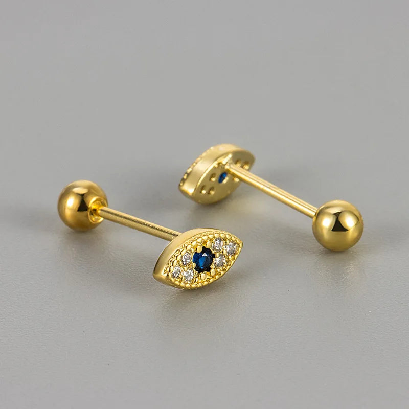 Stud Earrings Against the Evil Eye with Gold Rhinestones