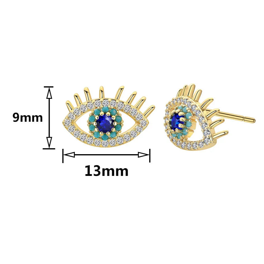 Blue Eye Stud Earrings with Rhinestones
