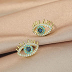 Blue Eye Stud Earrings with Rhinestones