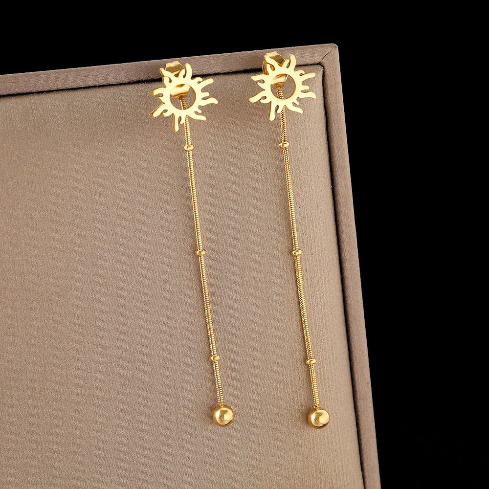 Sun Pendant Stud Earrings gold