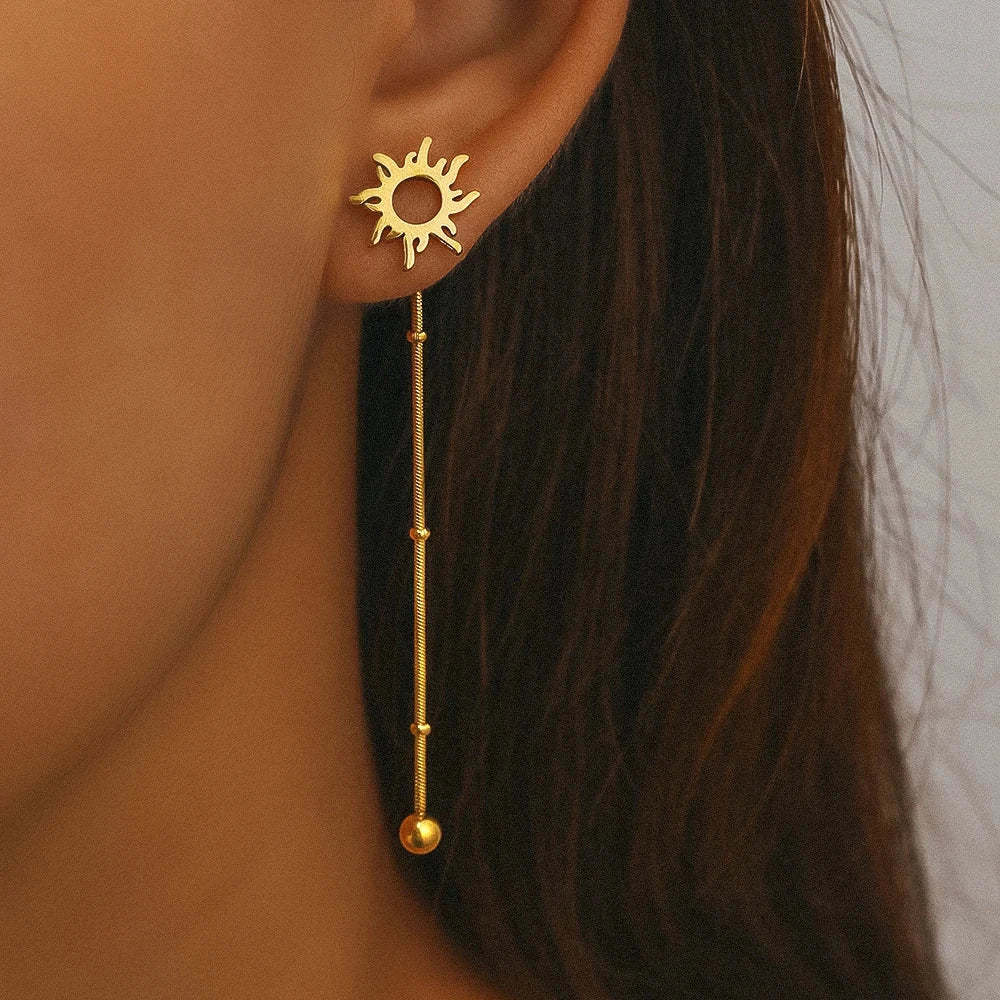 Sun Pendant Stud Earrings gold