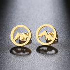 Round Mountain Stud Earrings for Women or Men gold