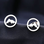 Round Mountain Stud Earrings for Women or Men silver