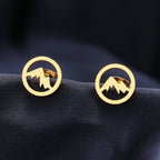 Round Mountain Stud Earrings for Women or Men gold