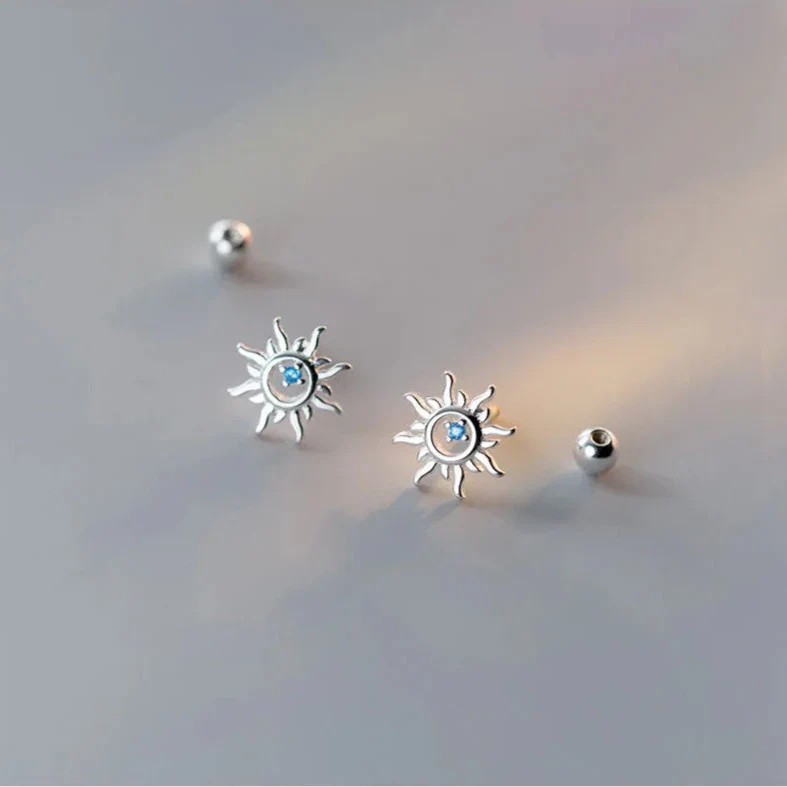 Sun Stud Earrings with Zircon