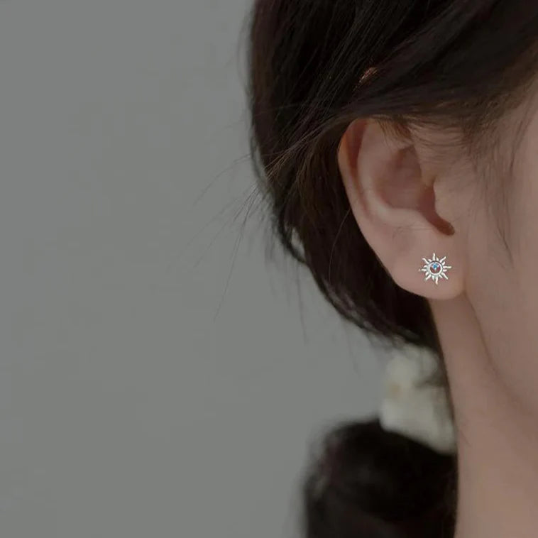 Sun Stud Earrings with Zircon