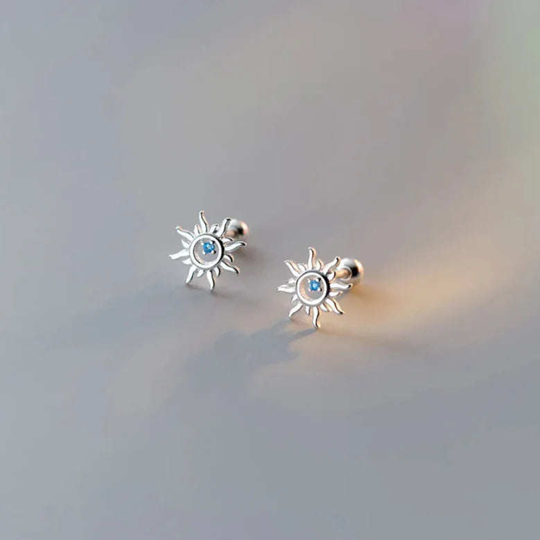 Sun Stud Earrings with Zircon