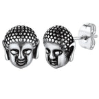 Boucles d'Oreilles Clou Tête de Bouddha argent