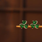 Emerald Green 3-Leaf Clover Stud Earrings with Silver Zircon