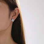 Four-Leaf Clover Stud Earrings in Silver Zircon