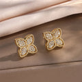 Four-Leaf Clover Stud Earrings in Gold Zircon
