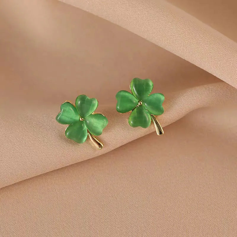 Four-Leaf Clover Stud Earrings Green