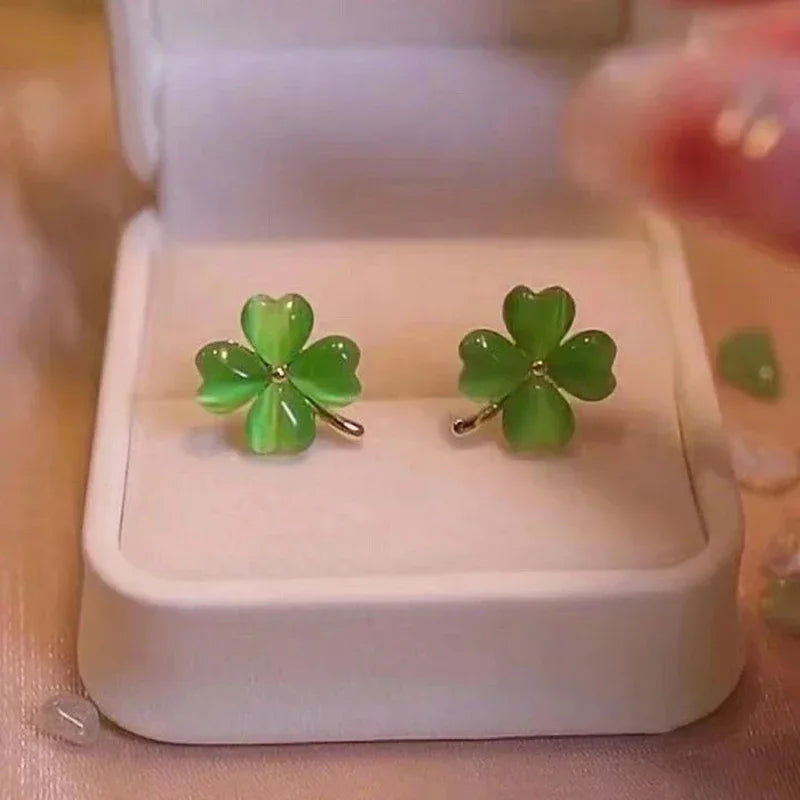 Four-Leaf Clover Stud Earrings Green