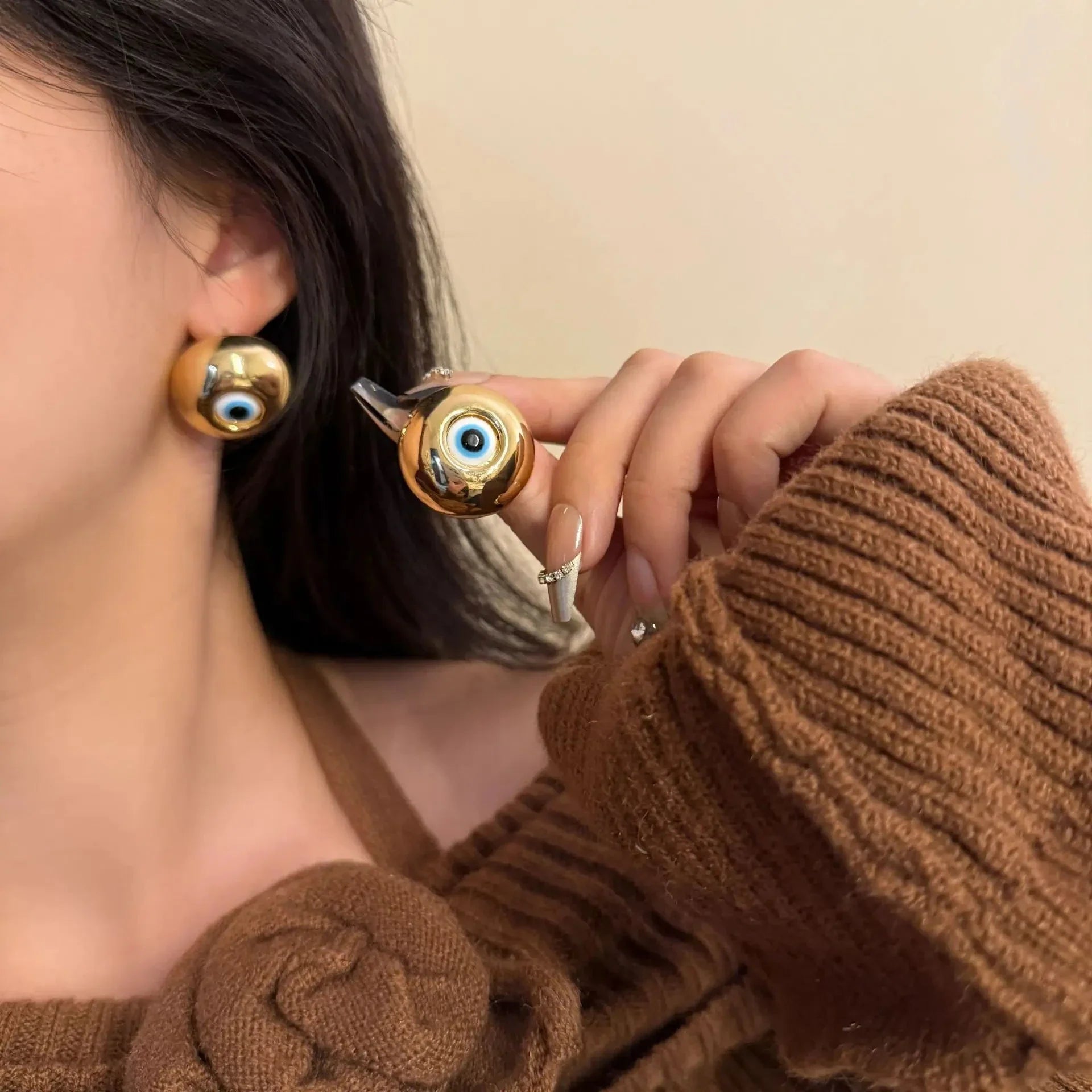 Vintage Stud Earrings Against the Evil Eye gold