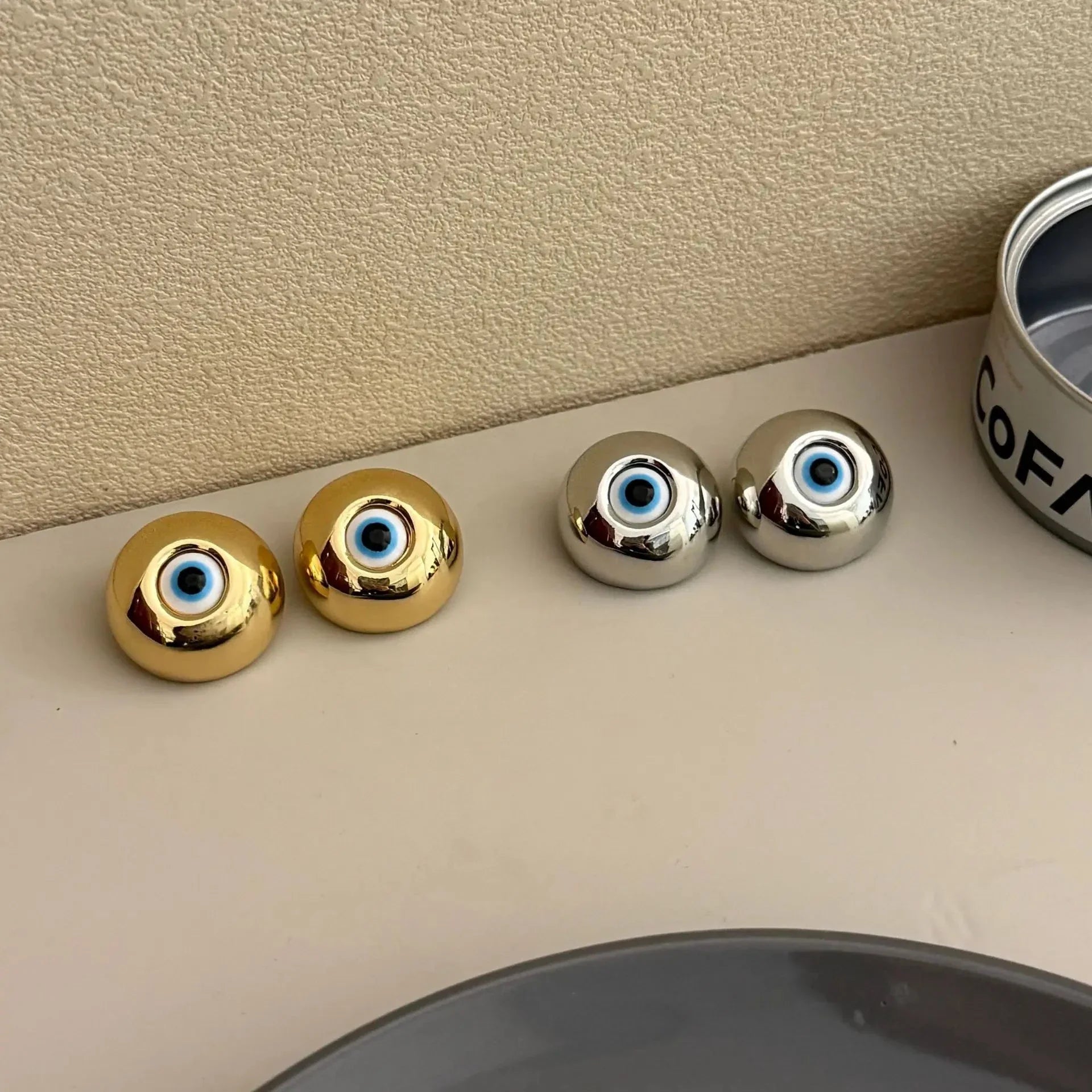 Vintage Stud Earrings Against the Evil Eye gold