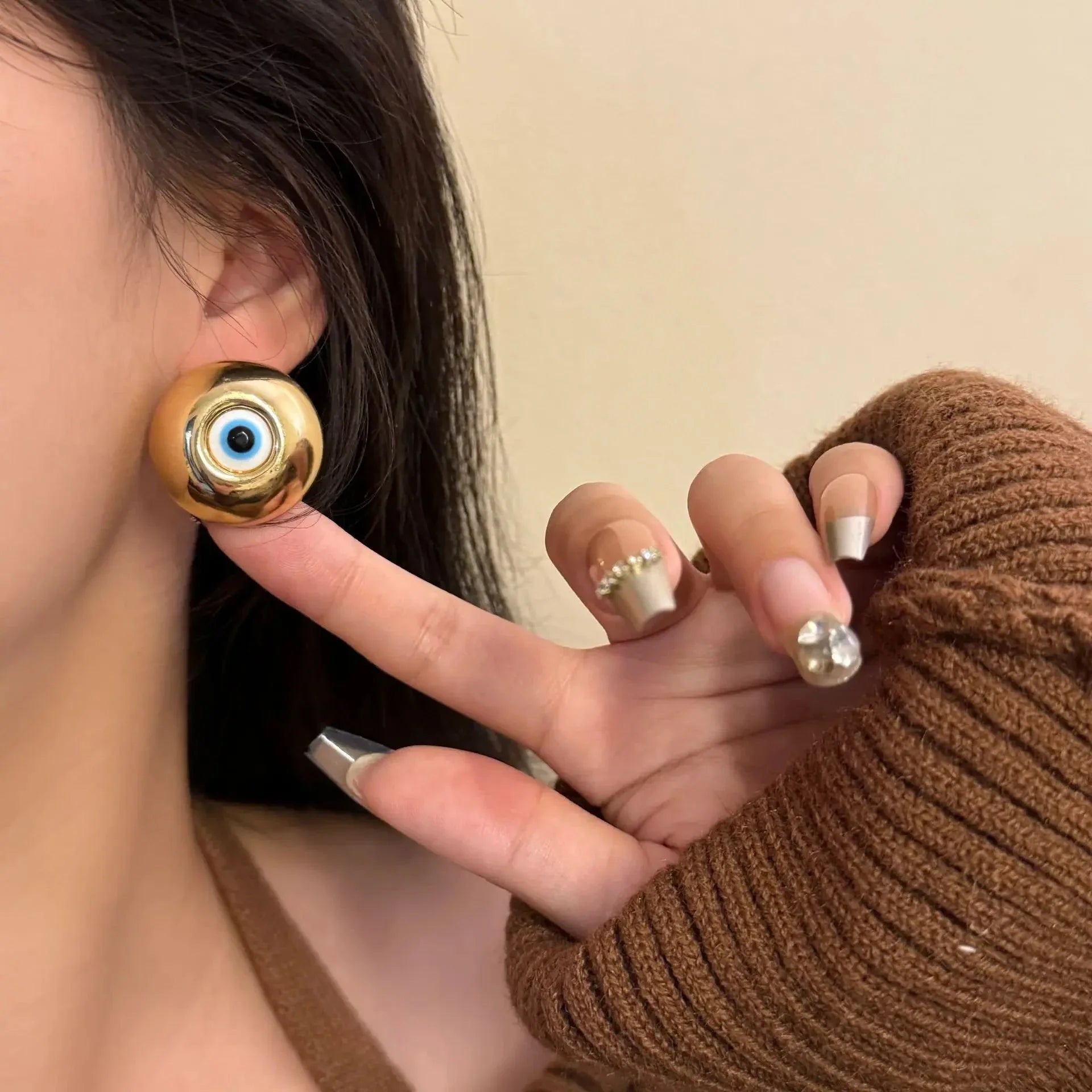 Vintage Stud Earrings Against the Evil Eye gold