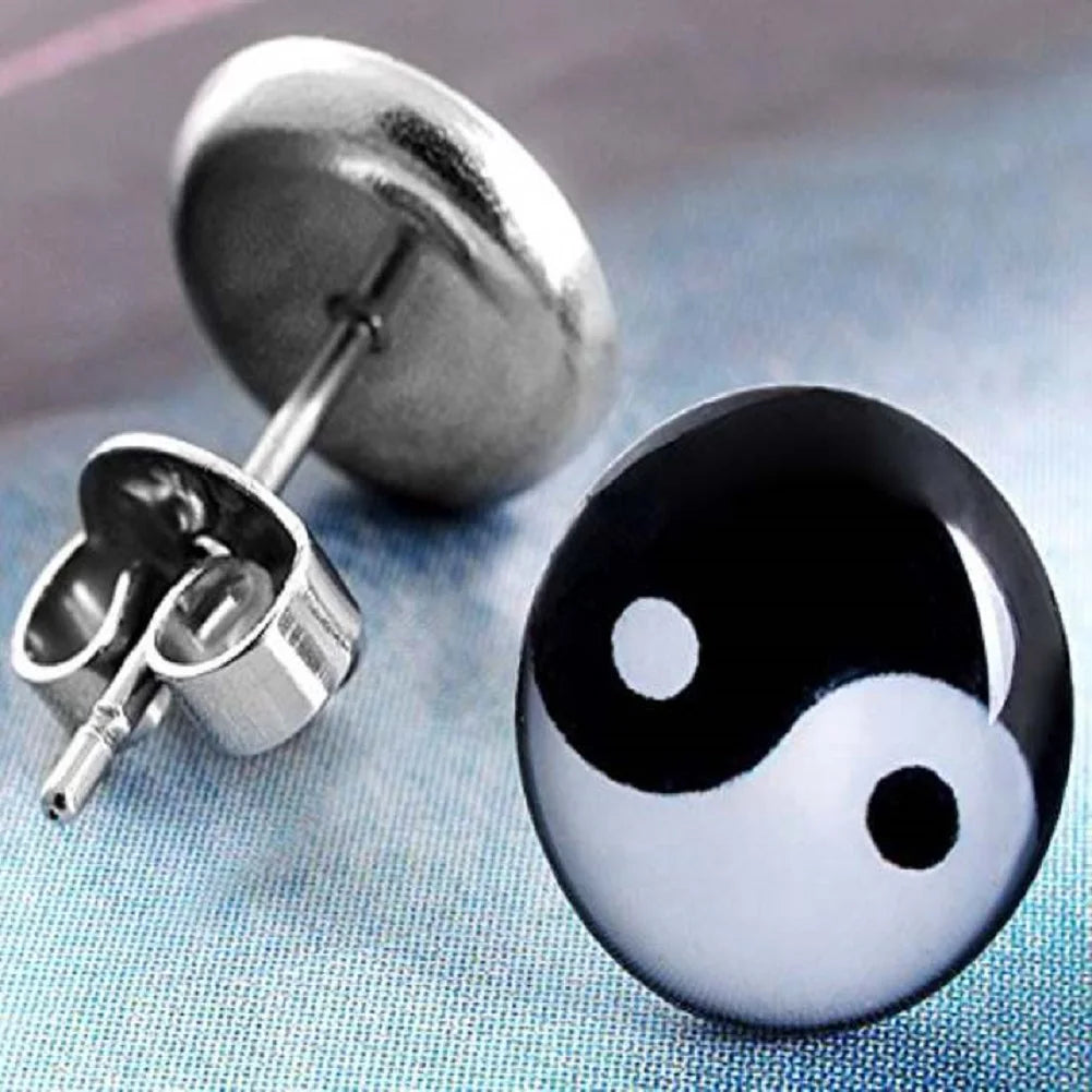 Black and White Yin Yang Stud Earrings
