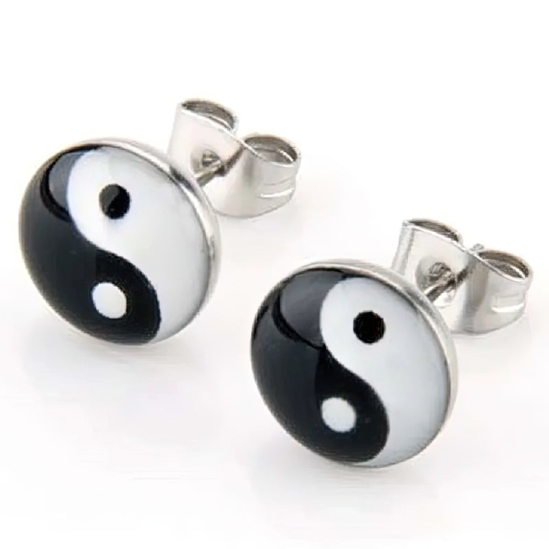 Black and White Yin Yang Stud Earrings 