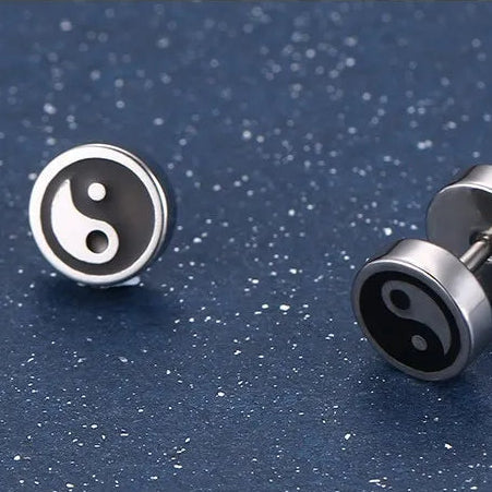 Yin Yang Stud Earrings for Men